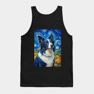 Border Collie Dog Breed Painting in a Van Gogh Starry Night Art Style Tank Top